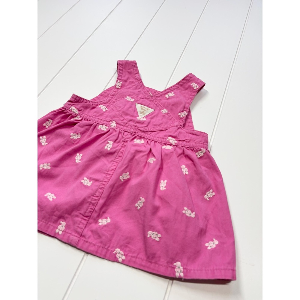 Vintage Oshkosh BGosh Pale Pink Bunny Rabbit Easter Overall Dress, Size 3-6 Mon - Picture 8 of 11